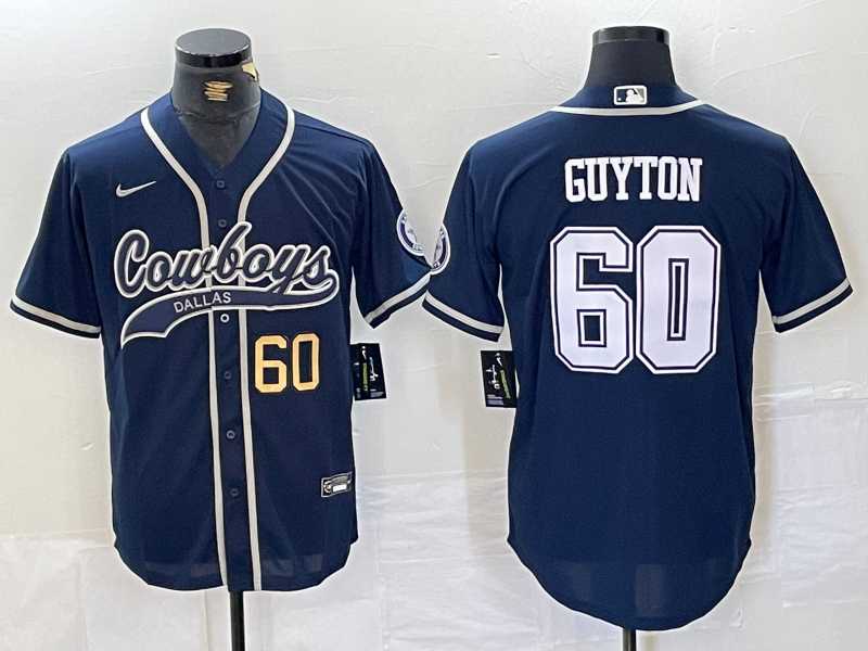 Men%27s Dallas Cowboys #60 Tyler Guyton Navy Cool Base Stitched Baseball Jerseys